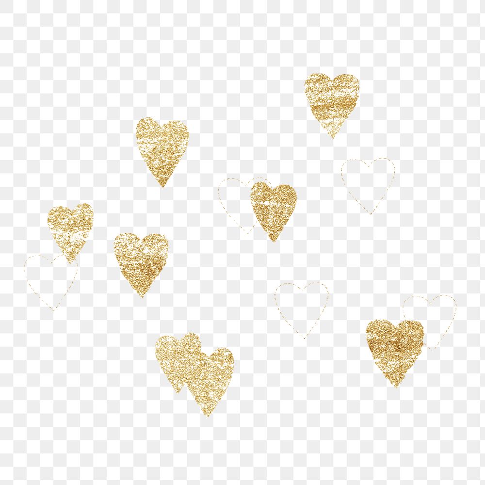 Png gold glitter heart sticker, transparent background