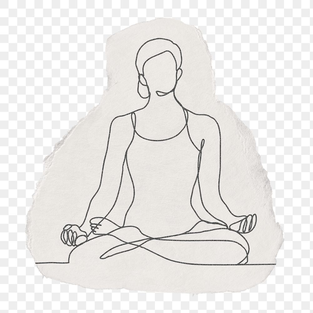 Meditation png sicker, leisure activity, ripped paper design transparent background