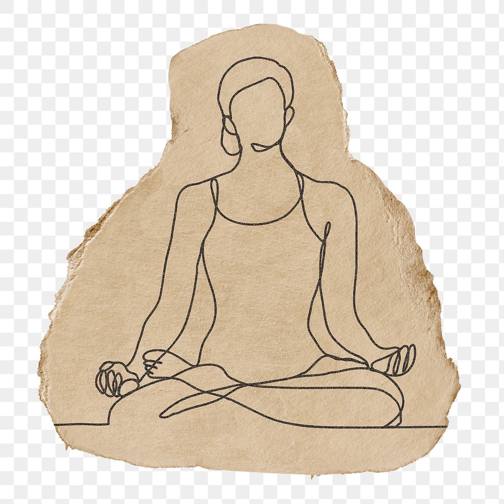 Meditation png sicker, leisure activity, ripped paper design transparent background
