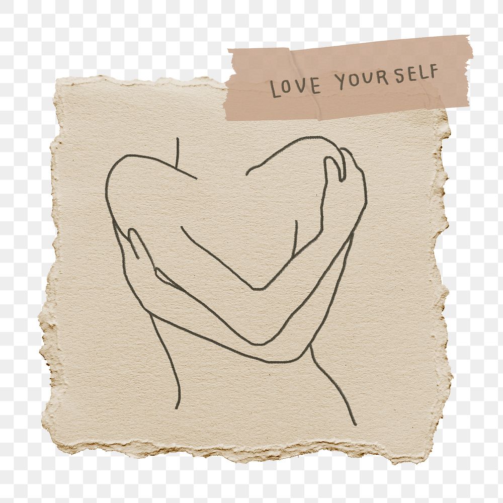 Love yourself png sticker, craft paper design transparent background