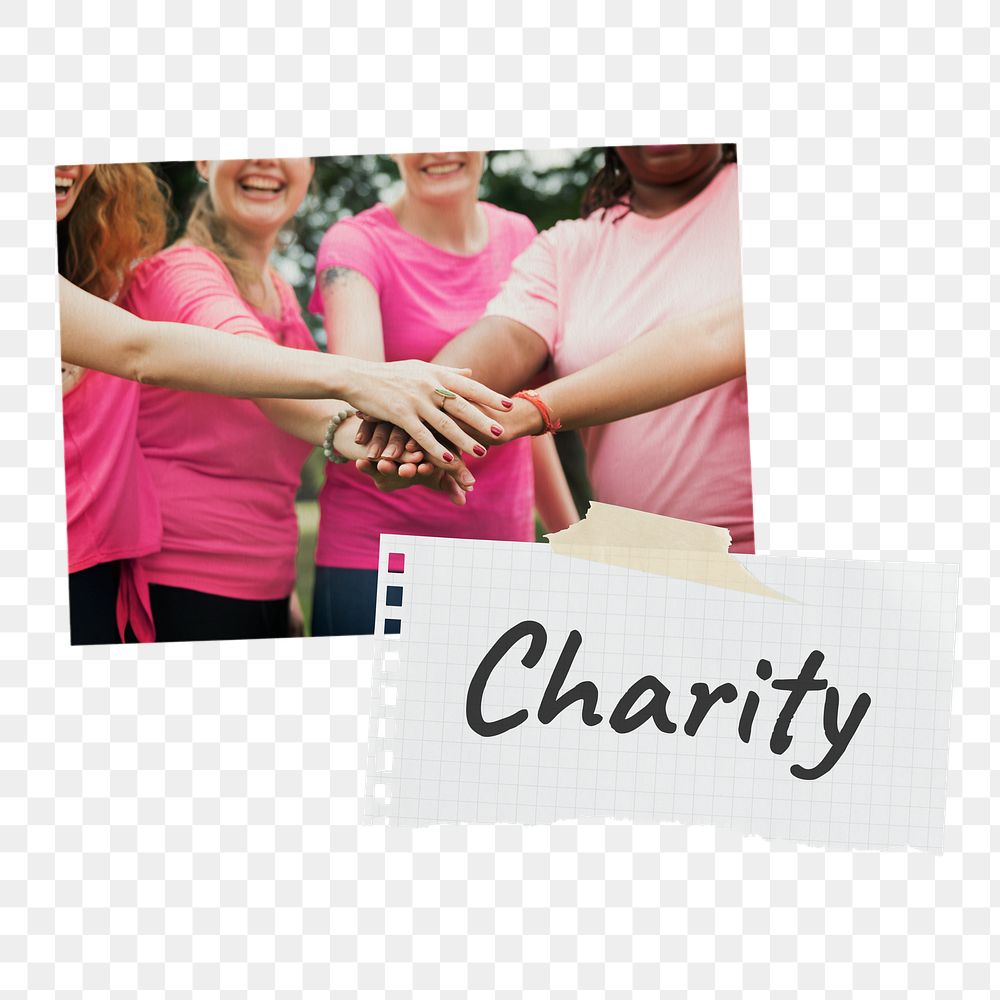 Charity png mood board sticker, breast cancer awareness concept on transparent background