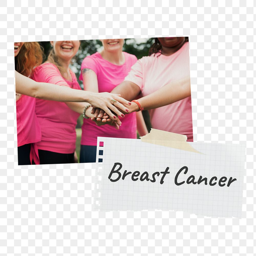 Breast cancer png mood board sticker, health concept on transparent background