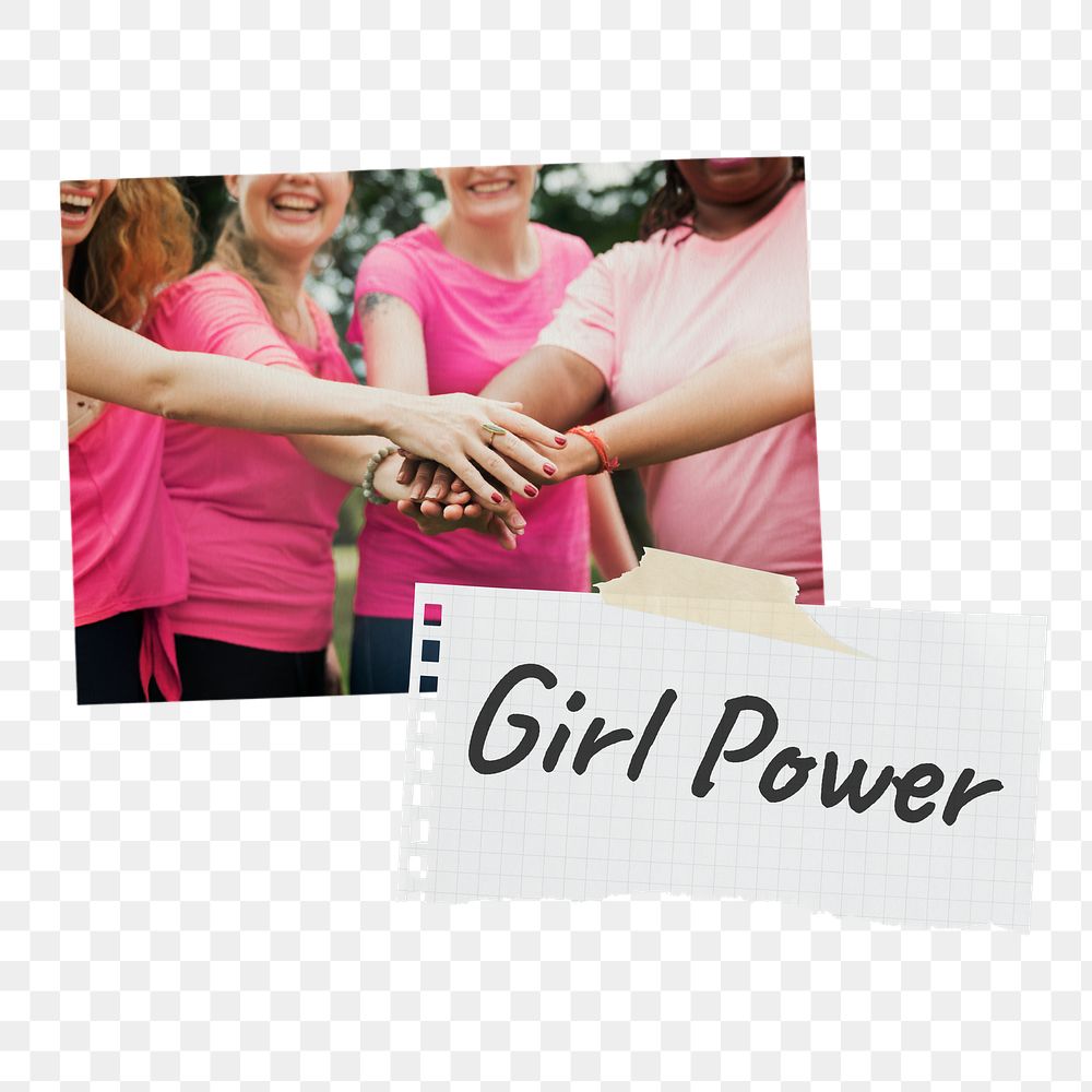 Girl power png mood board sticker, breast cancer awareness concept on transparent background