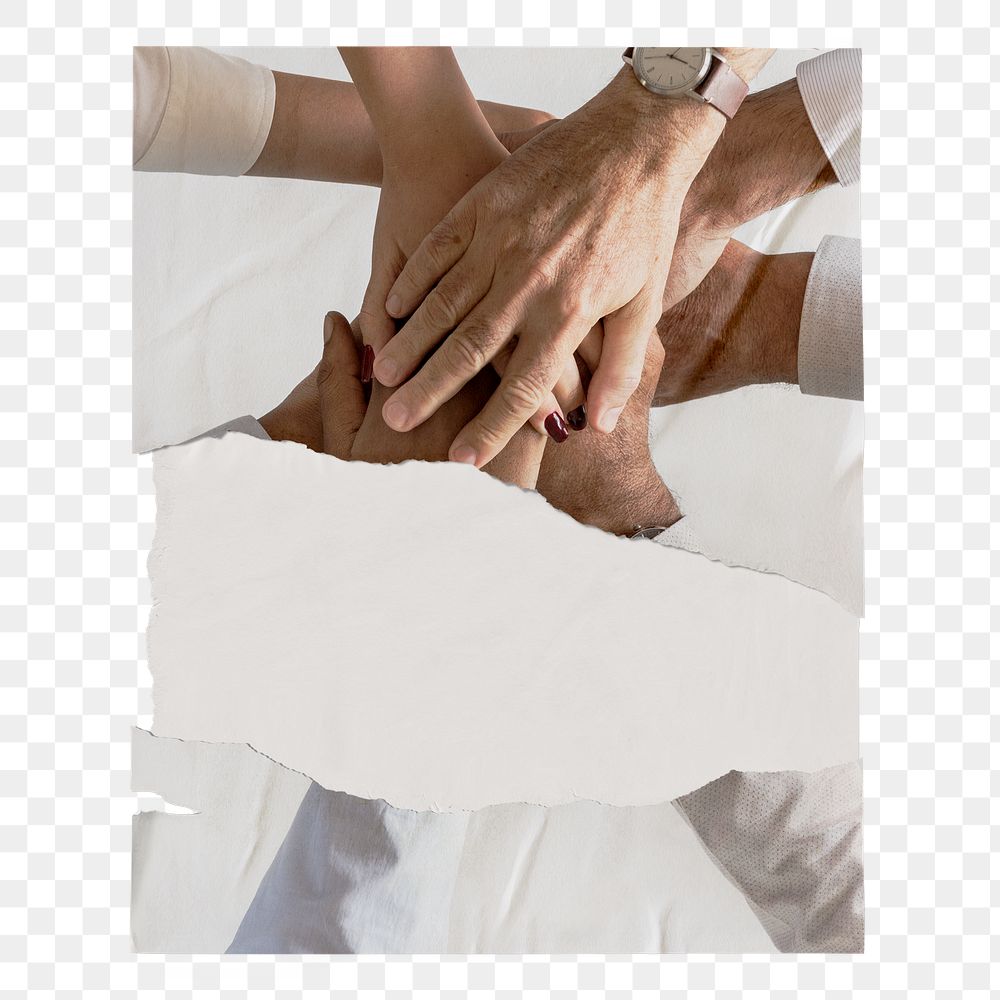 Ripped teamwork png poster, business hands united on transparent background