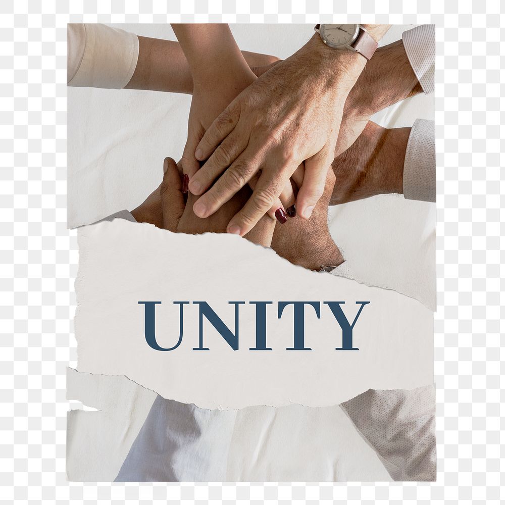 Unity business png poster, ripped paper, teamwork concept, transparent background