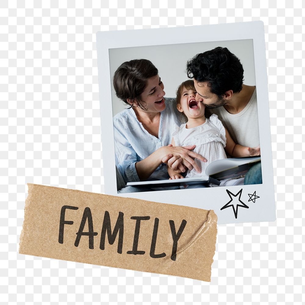 Happy family png sticker, instant film image, transparent background