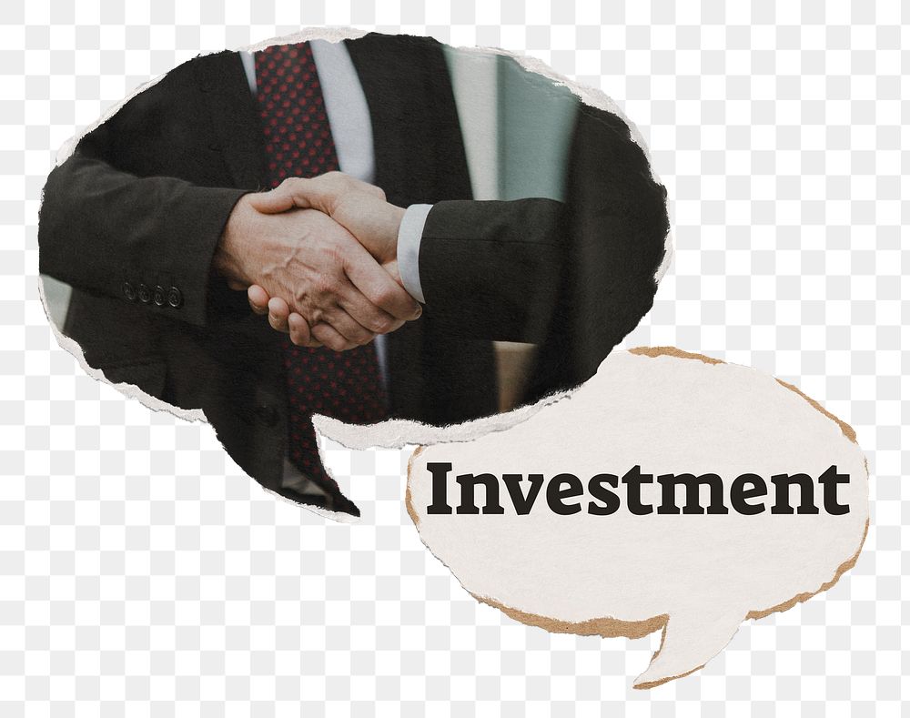 Business investment png, handshake speech bubble, transparent background
