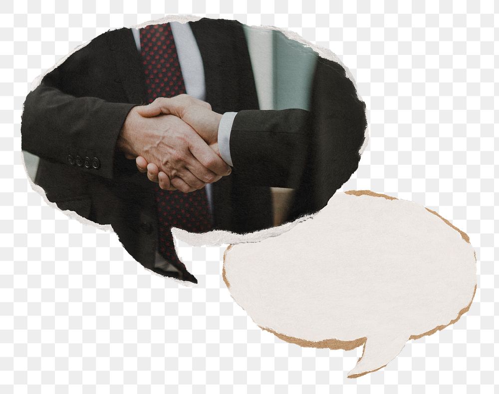 Business agreement png, handshake speech bubble, transparent background
