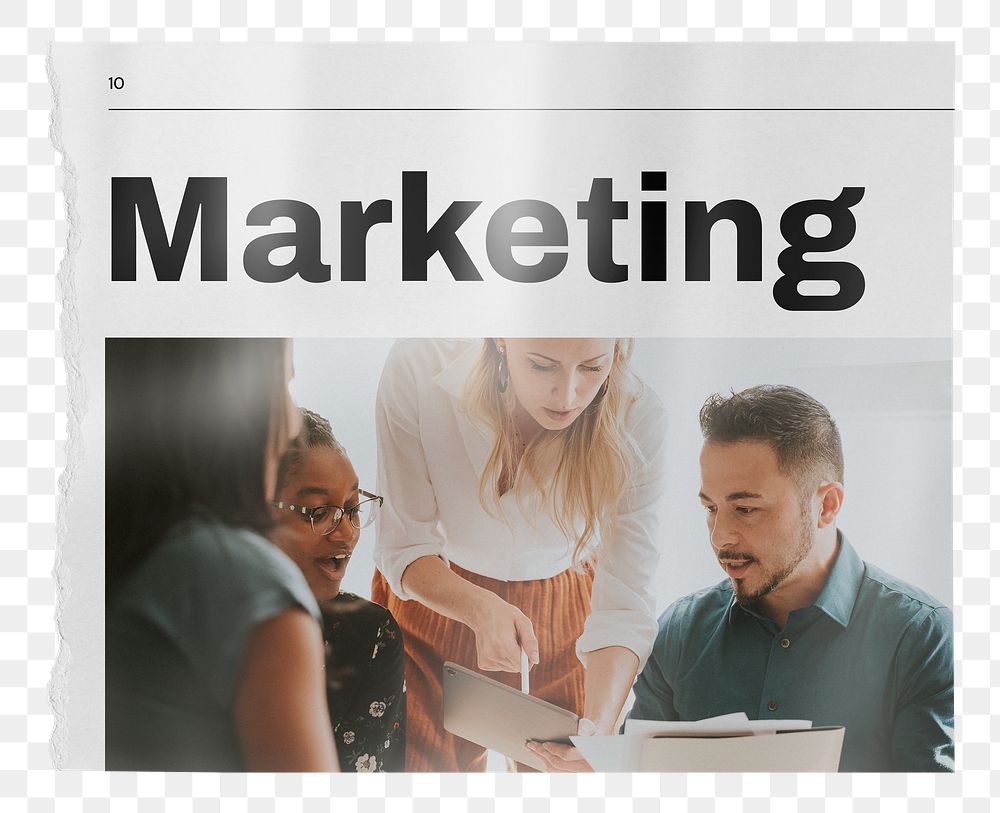 Business marketing png, teamwork newspaper collage element, transparent background