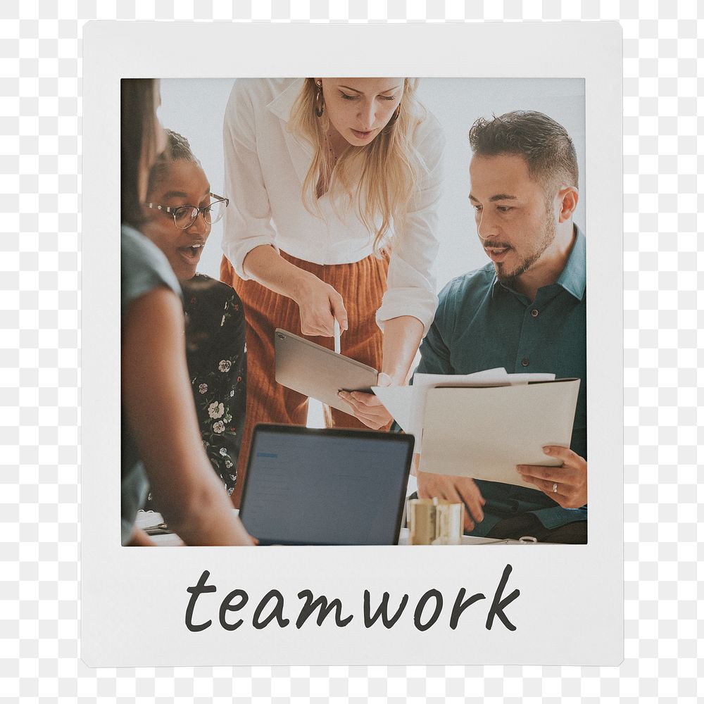 Teamwork png instant photo frame, business collage element, transparent background