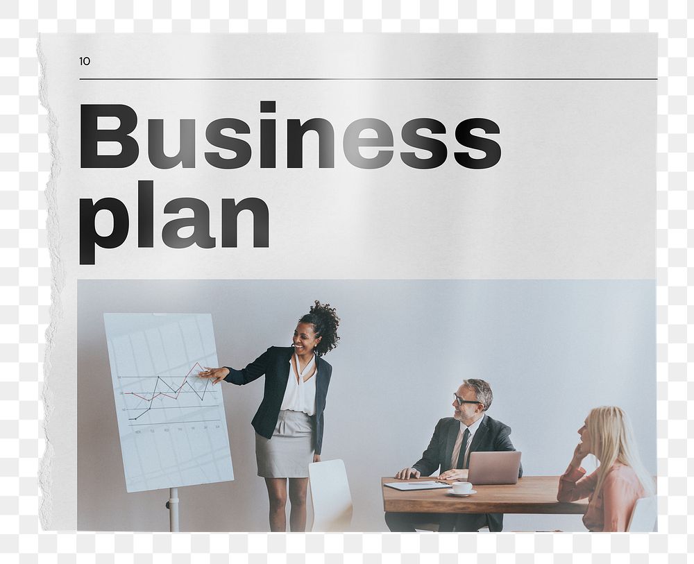 Business plan png, newspaper collage element, transparent background