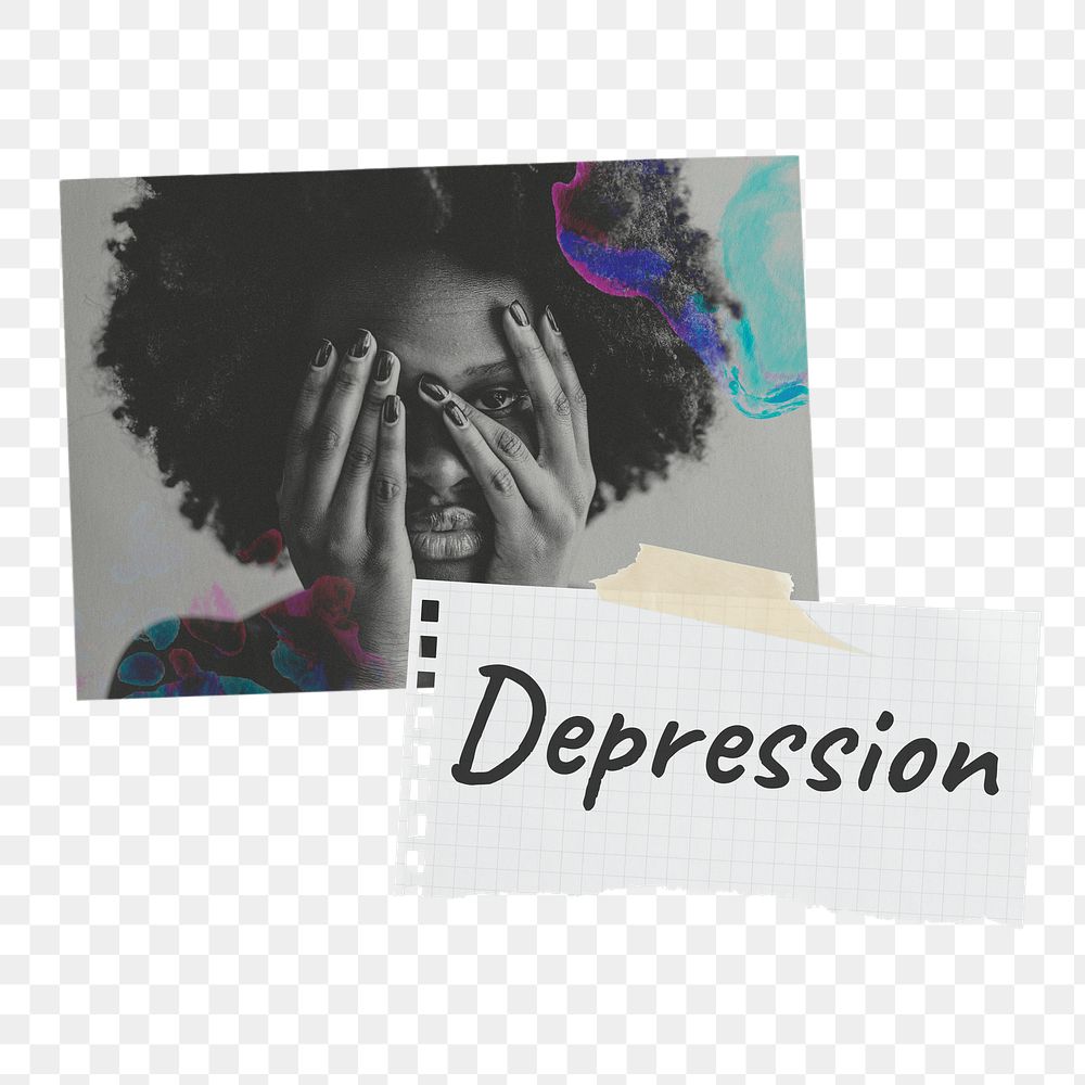 Depression png paper collage, mental health concept on transparent background