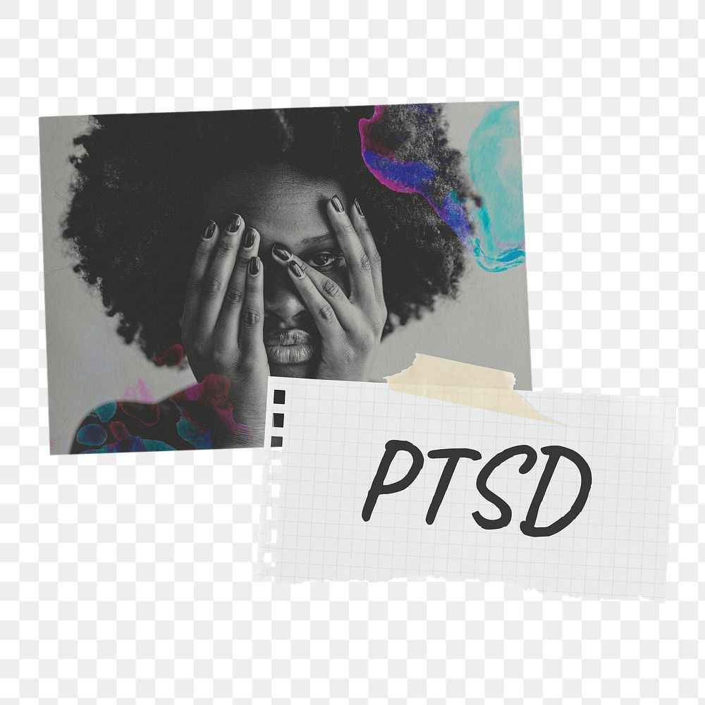 PTSD png paper collage, mental health concept on transparent background