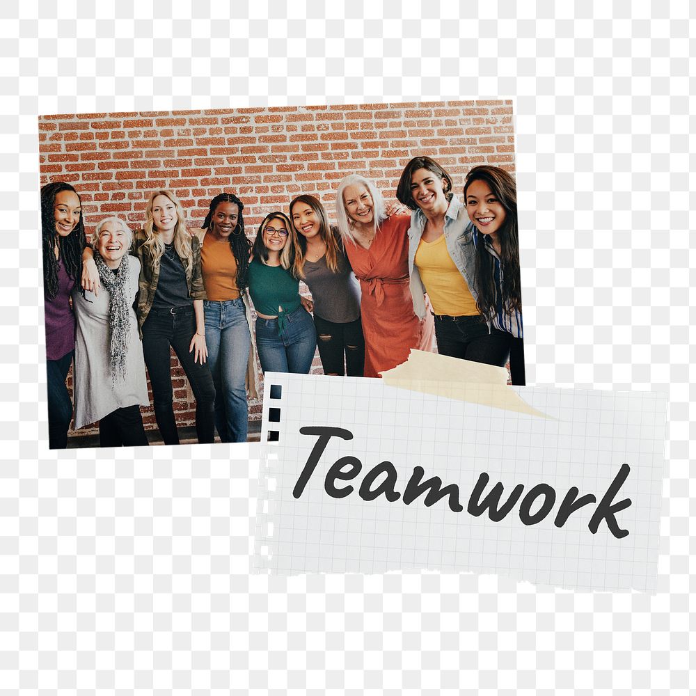 Teamwork png paper collages, diverse businesswomen image on transparent background