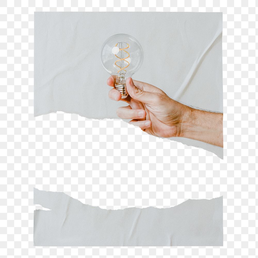 Light bulb png poster, innovation image, ripped paper on transparent background