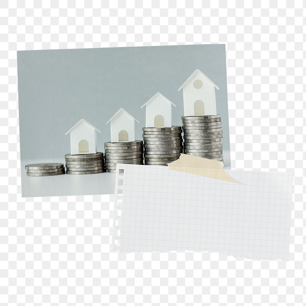 Mortgage savings png paper collage, finance, real estate concept on transparent background