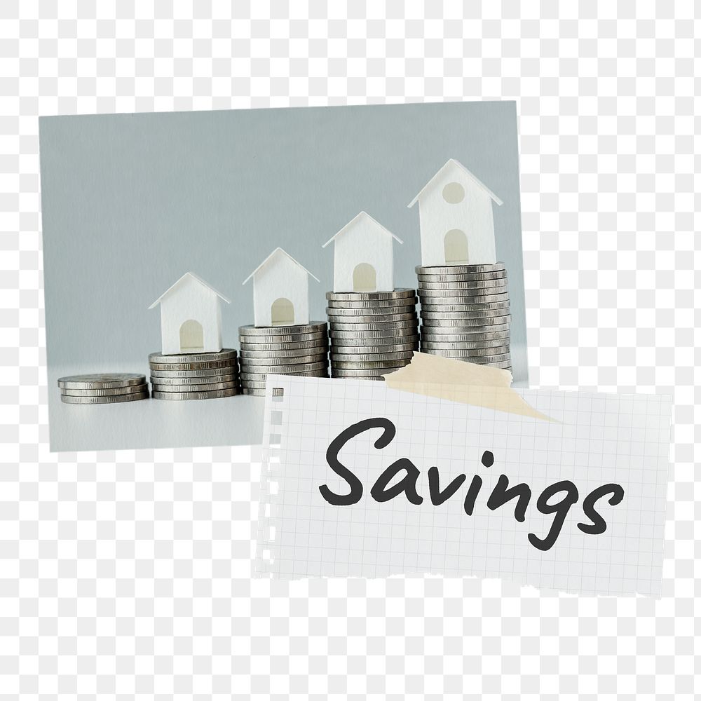 Savings png paper collages, real estate finance concept on transparent background