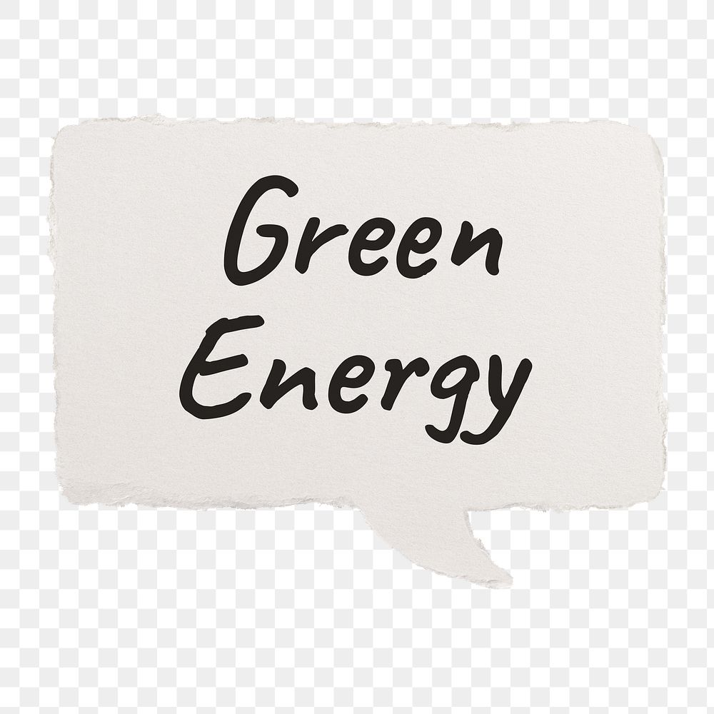 Green energy png typography paper speech bubble sticker on transparent background
