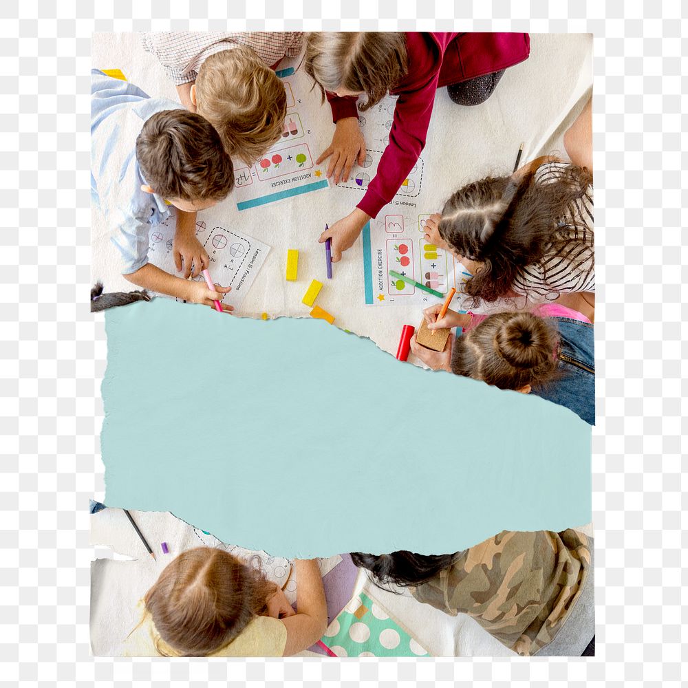 Elementary education png poster, kids drawing on table, transparent background