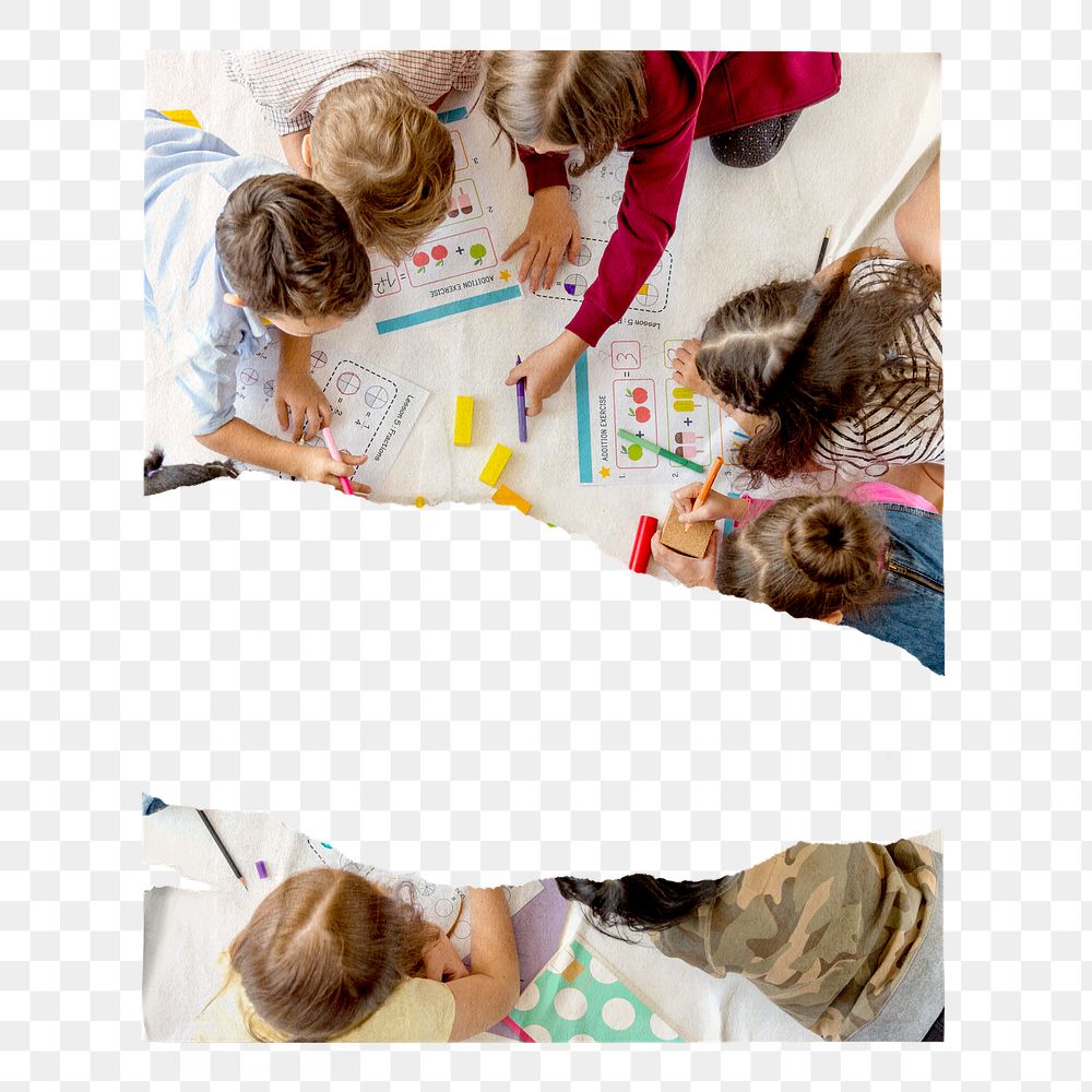 Elementary education png poster, kids drawing on table, transparent background