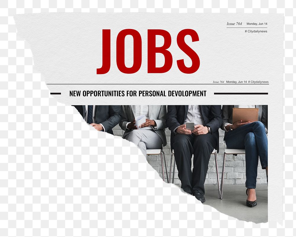 Jobs png newspaper sticker, business image on transparent background
