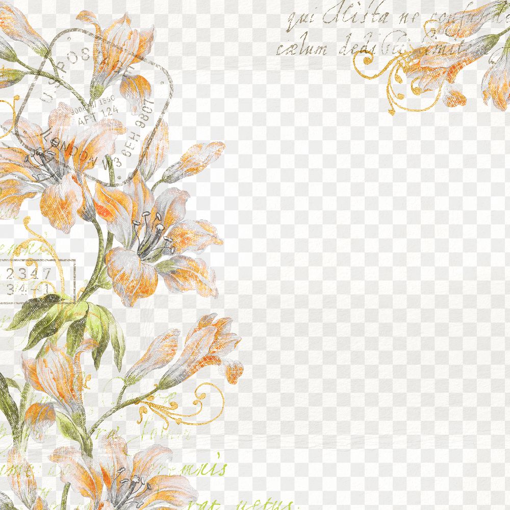 Vintage flower frame png, aesthetic graphic on transparent background