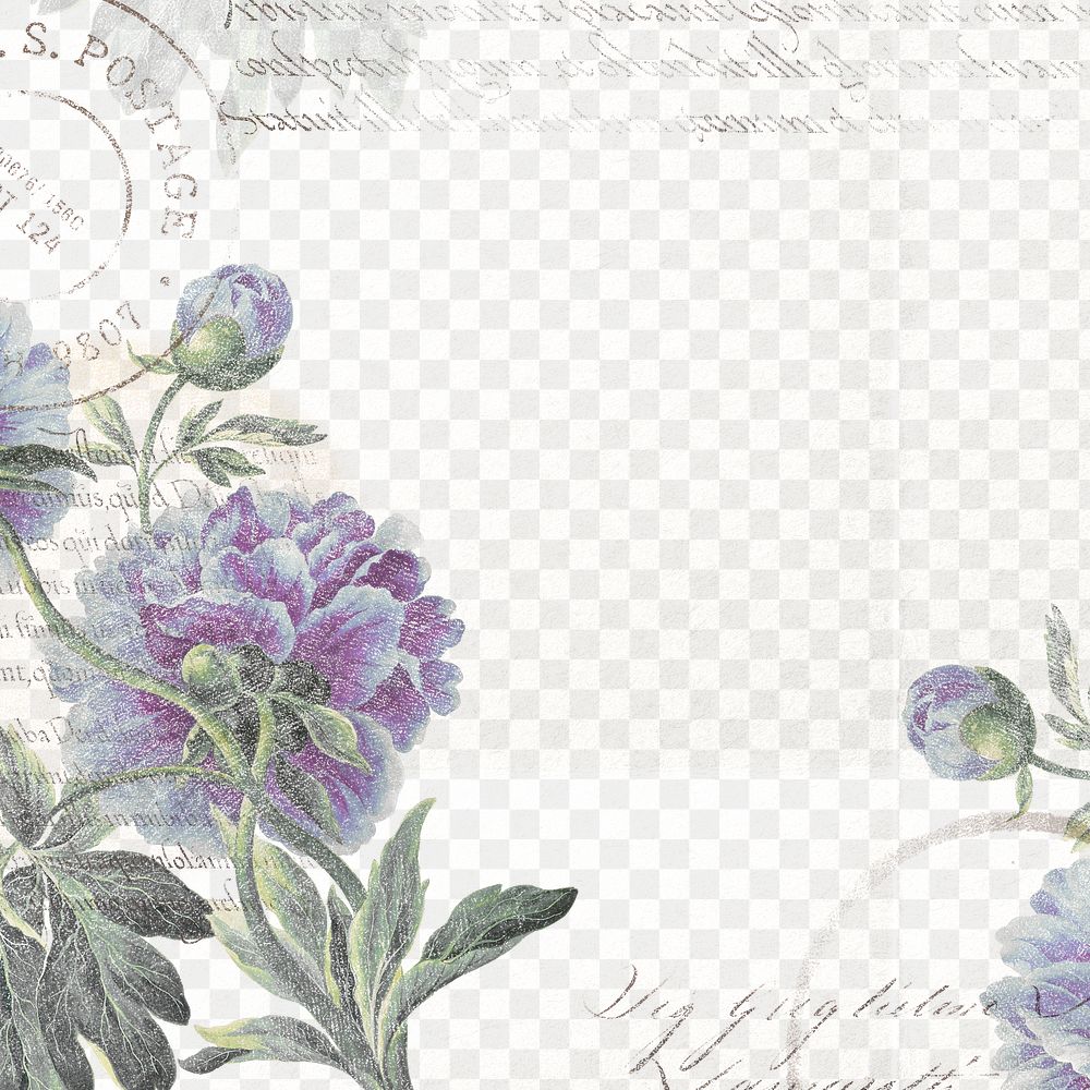 Flower png border frame, vintage illustration, transparent background