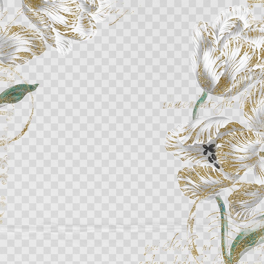 Flower png border frame, vintage illustration, transparent background