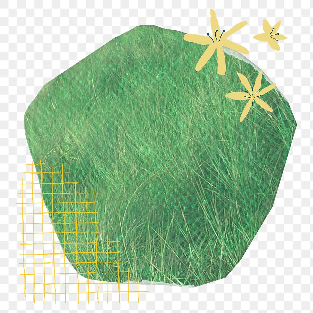 Green grass png abstract shape sticker, aesthetic collage element, transparent background