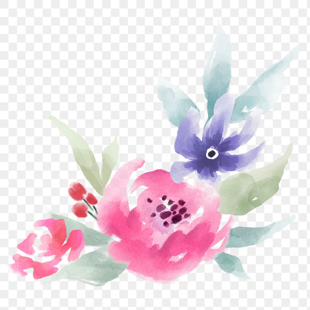Aesthetic flowers png sticker, watercolor design in transparent background