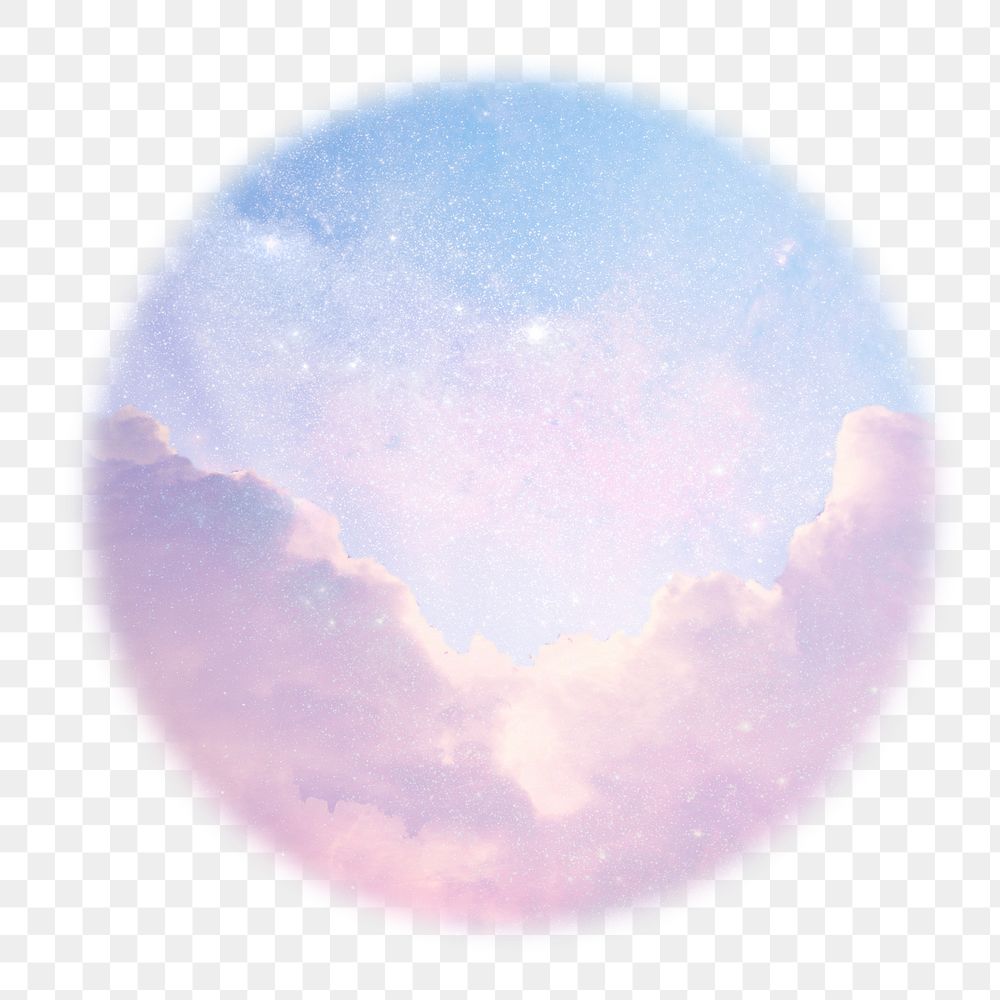 Glittery purple sky png badge sticker, skyscape photo on transparent background