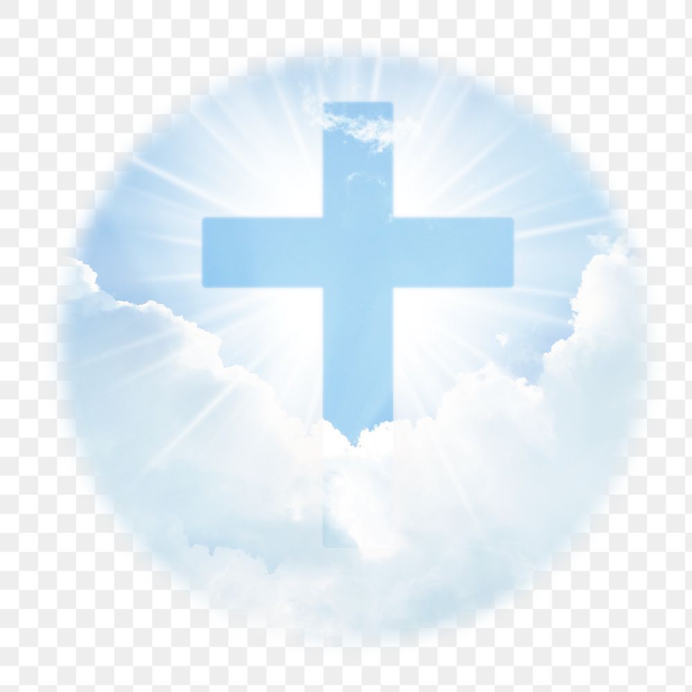 Christian Cross png sticker, Christianity aesthetic sky badge on transparent background