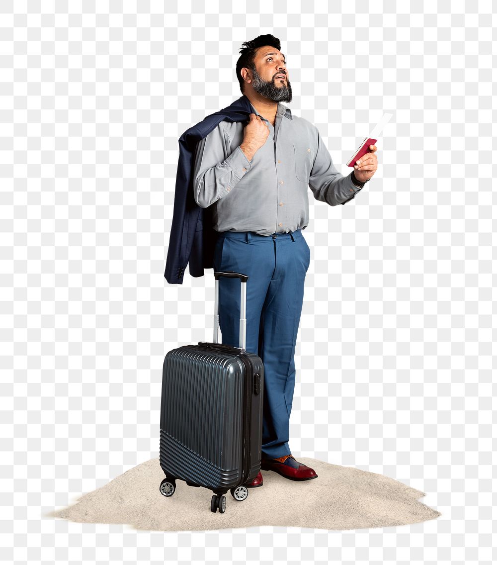 Businessman on vacation, summer travel, transparent background