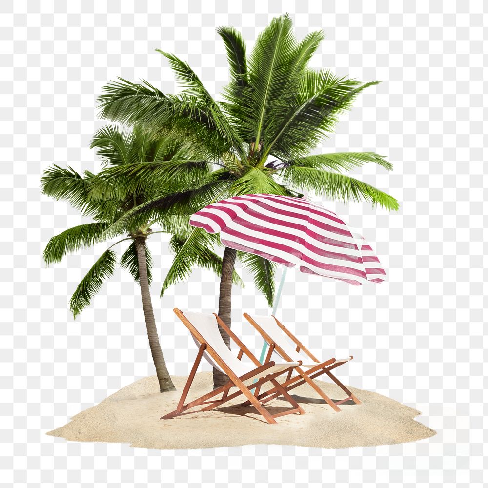 Summer vacation png island sticker, palm trees on transparent background