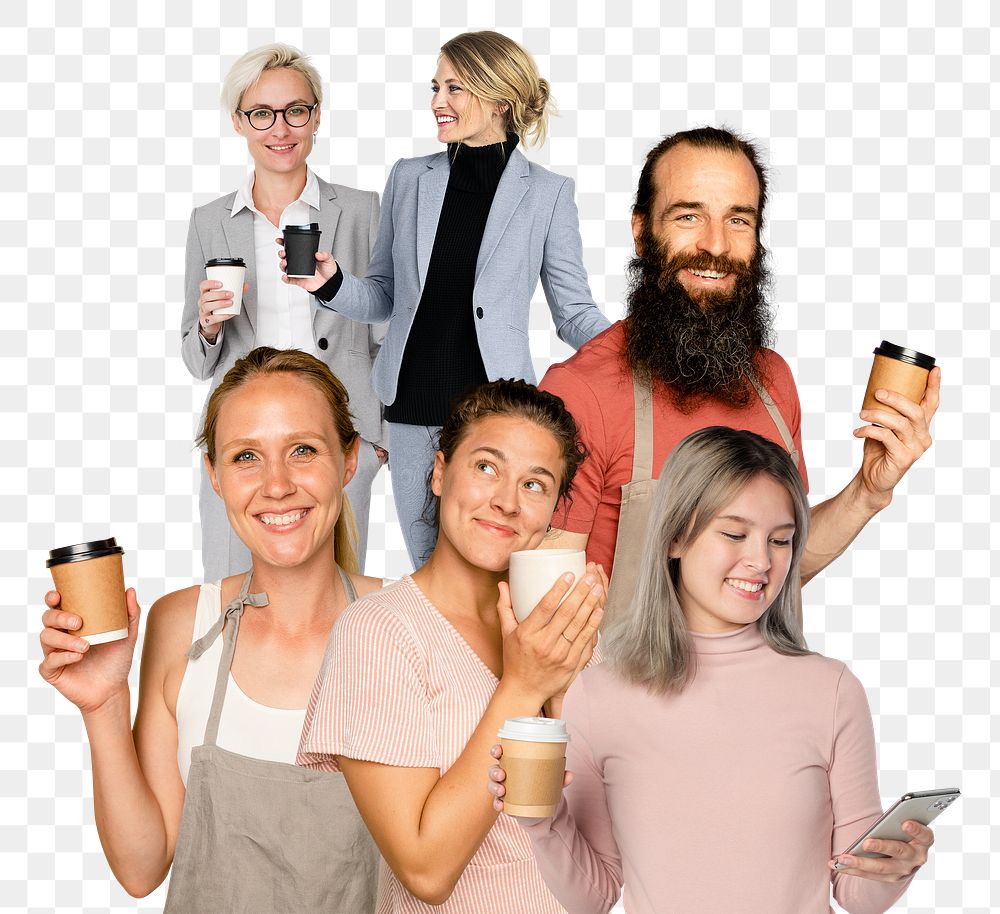 Coffee shop png barista & customers sticker, transparent background