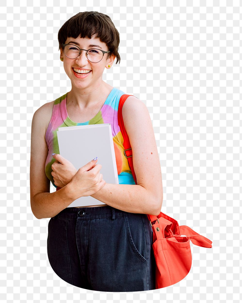 Happy female student png sticker, transparent background