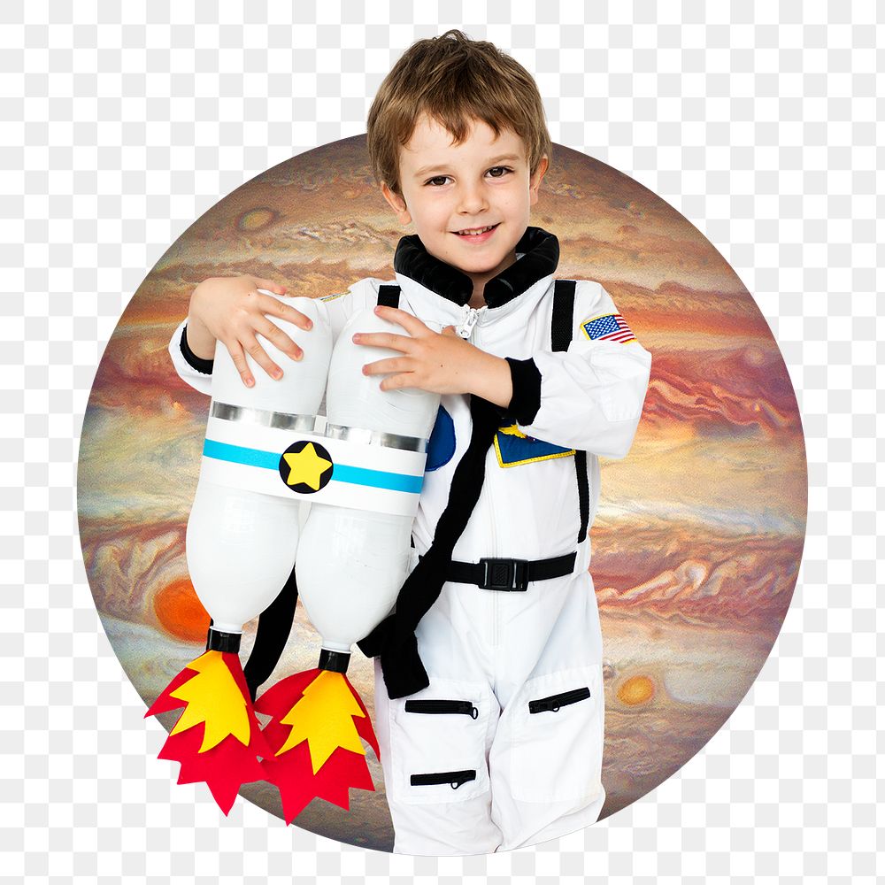 Astronaut boy png badge sticker, transparent background