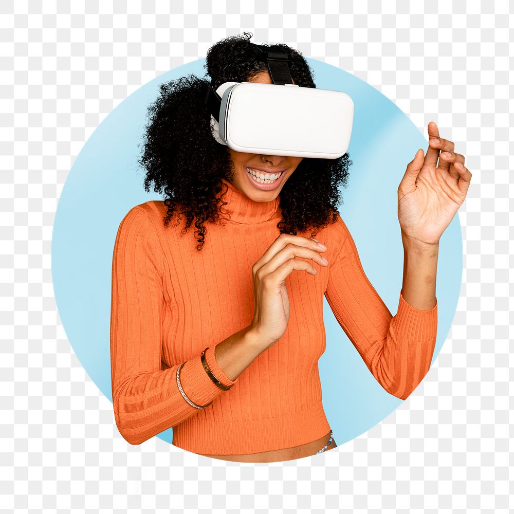 Woman in VR png badge sticker, transparent background