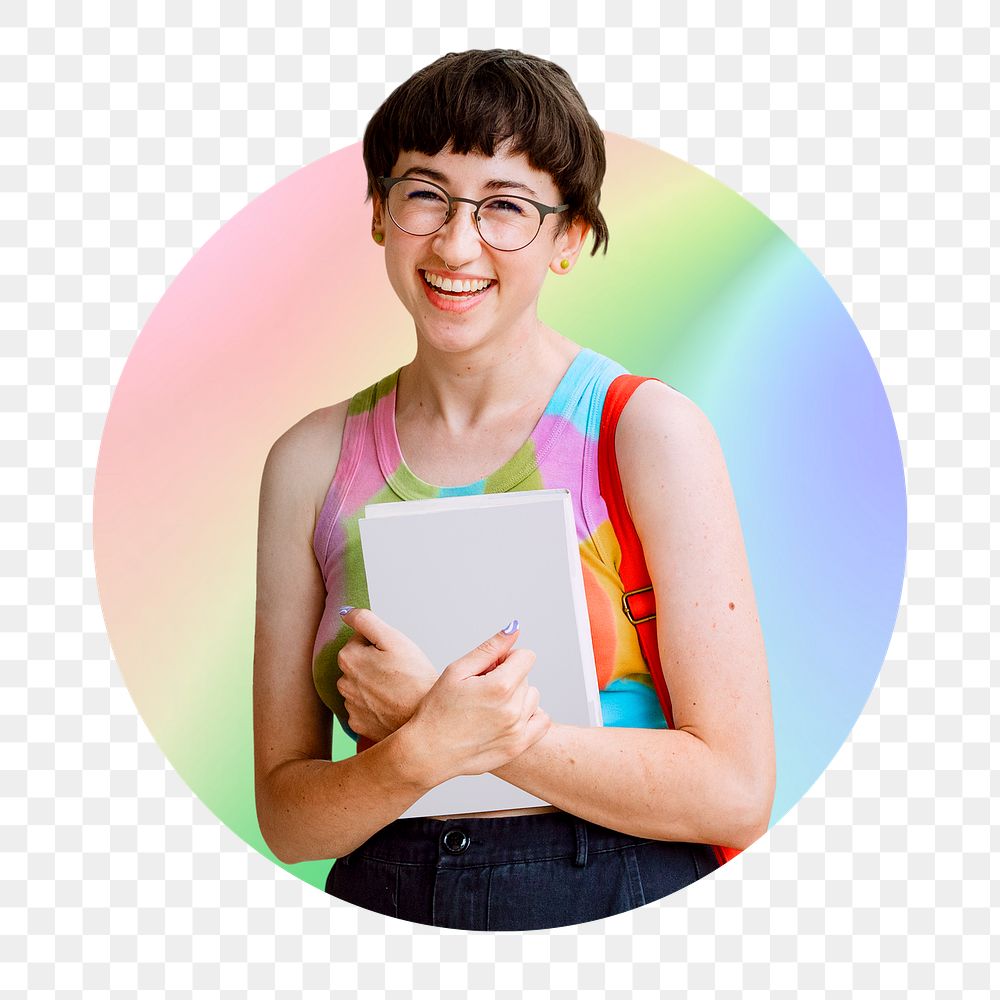 Happy college students png badge sticker, transparent background