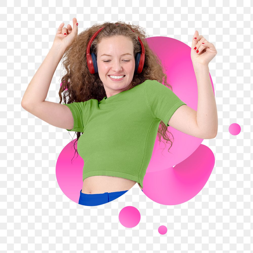 Woman dancing png badge sticker, transparent background