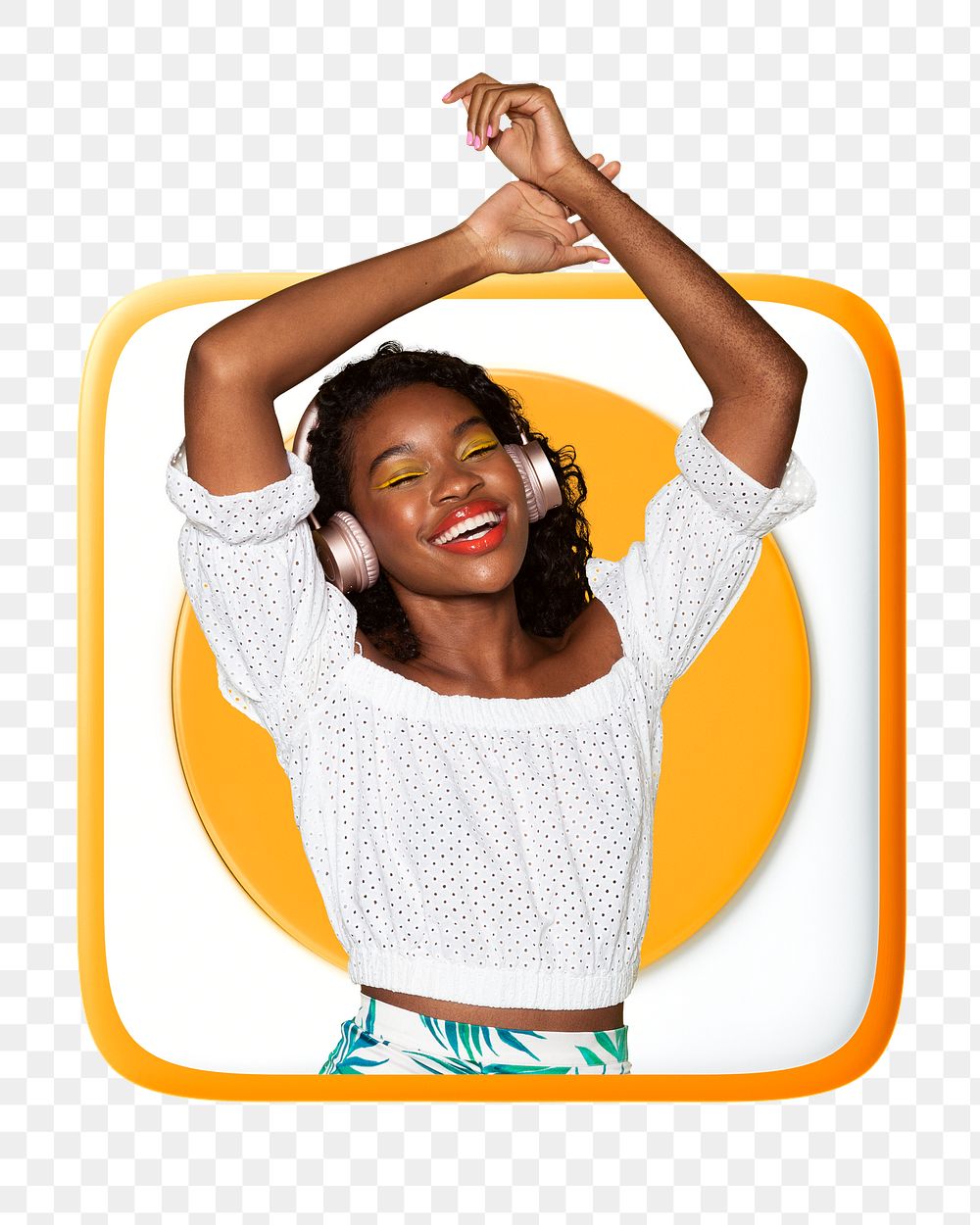 Dancing woman png badge sticker, transparent background