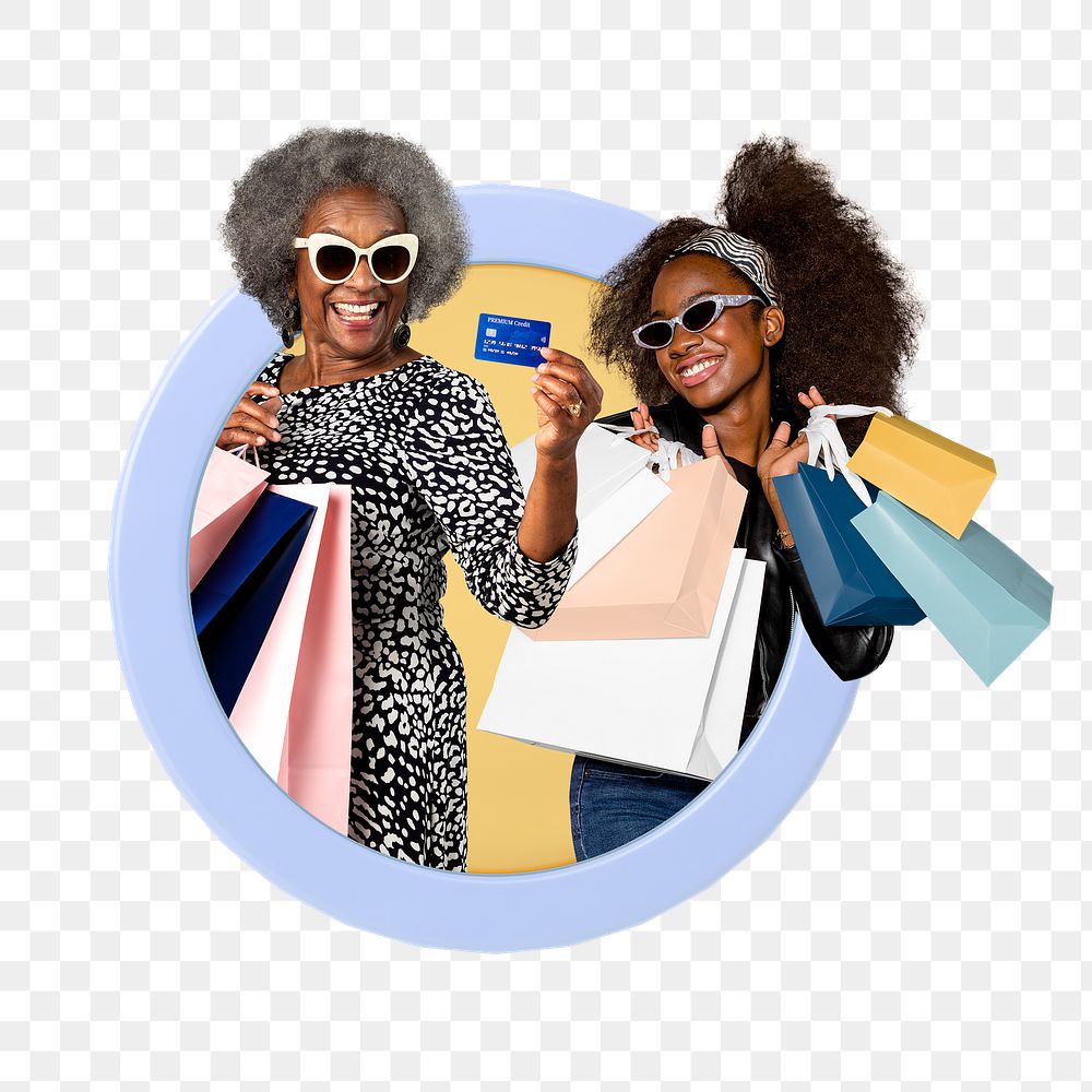 Happy shoppers png badge sticker, transparent background