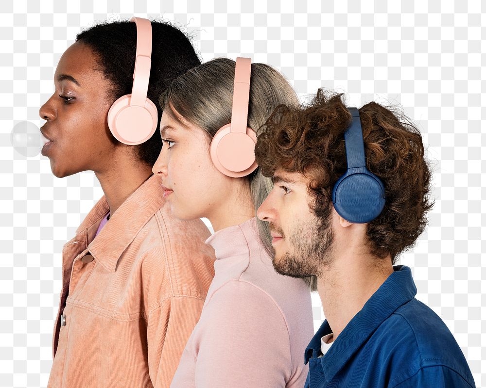 People with headphones png sticker, transparent background