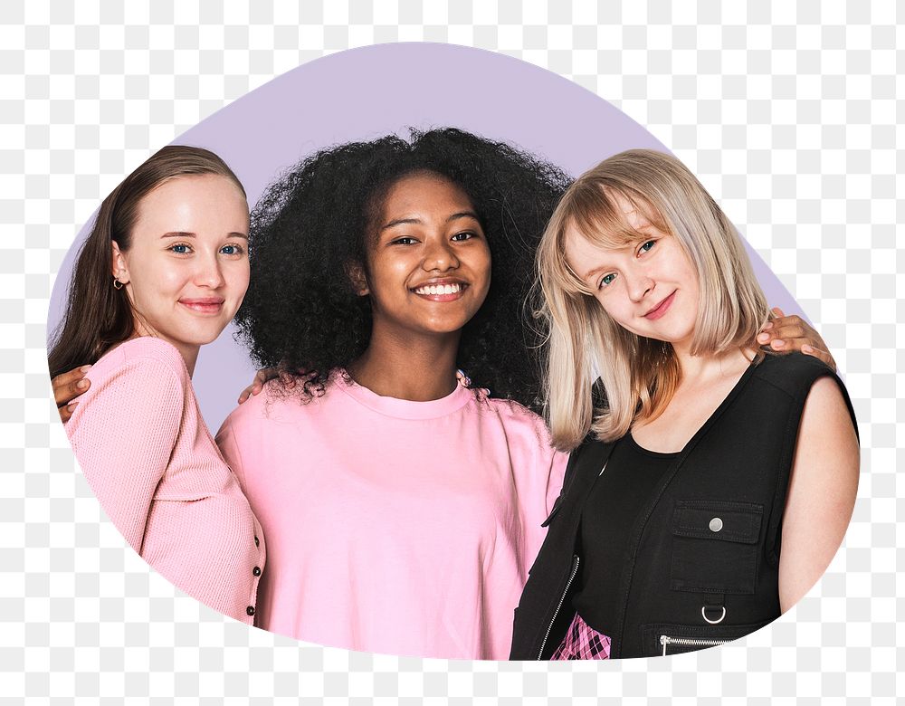 Teenage girls png badge sticker, transparent background