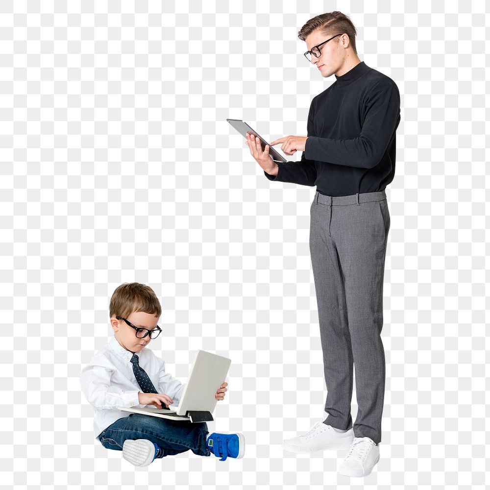 Father & son working png sticker, transparent background