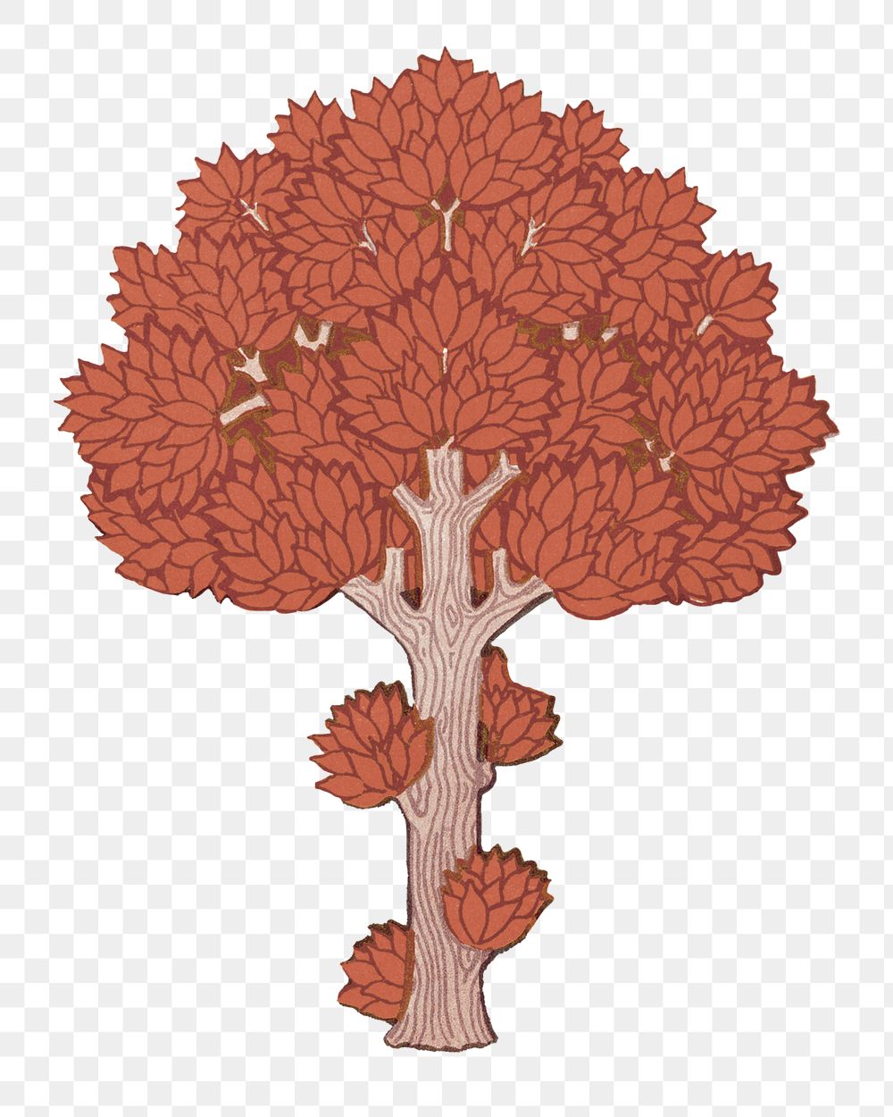 Autumn tree png sticker, vintage botanical illustration, transparent background