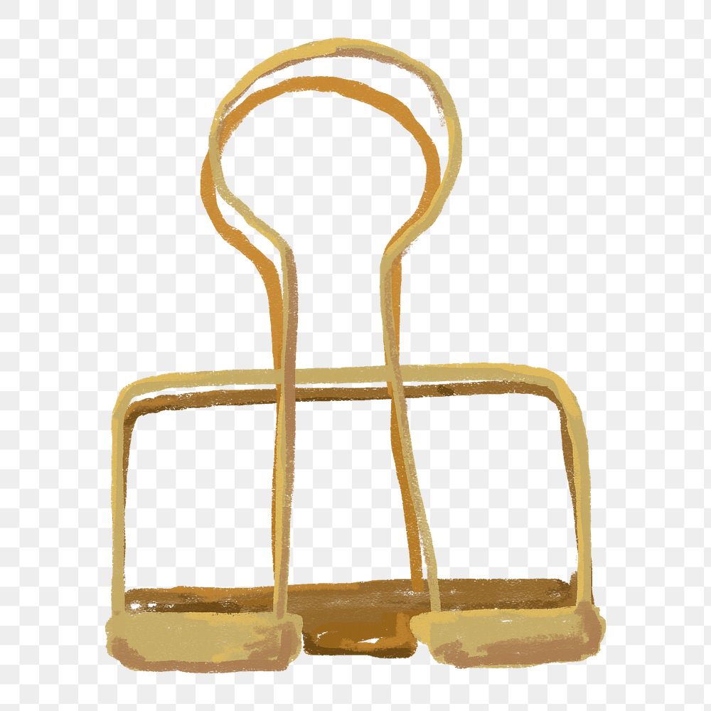 Gold paper clip png sticker, stationery doodle on transparent background