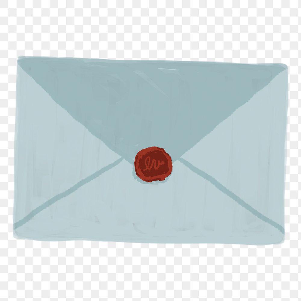Blue envelope png sticker, stationery doodle, transparent background