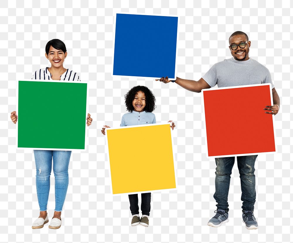 People png holding signs sticker, transparent background