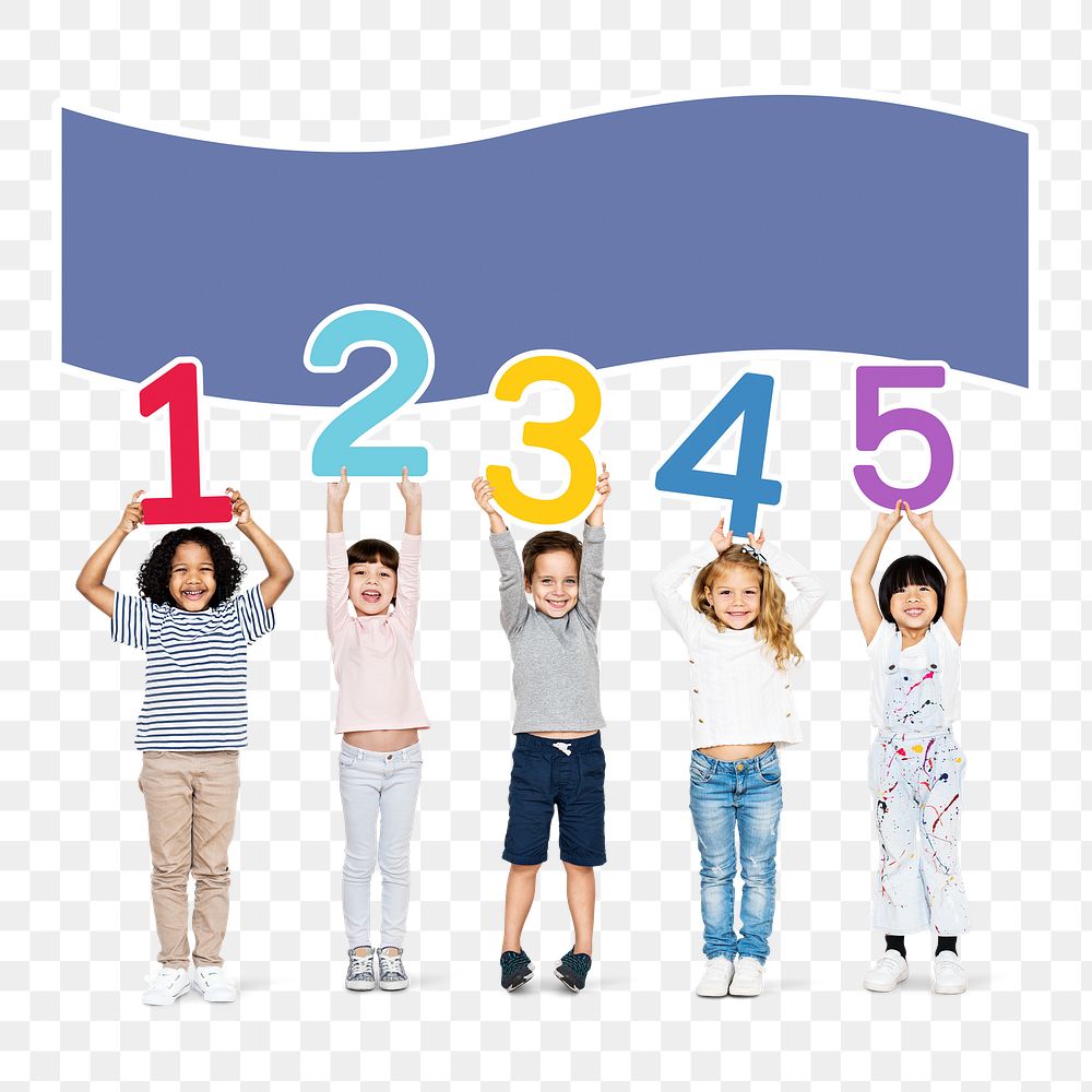 Kids with numbers png sticker, transparent background
